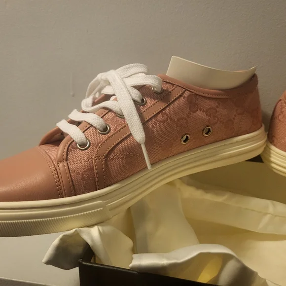 Gucci Monogram Women's Pink Lace-Up Sneakers - Picture 3 of 8